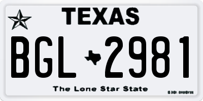 TX license plate BGL2981