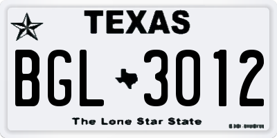 TX license plate BGL3012