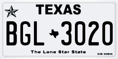 TX license plate BGL3020