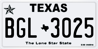 TX license plate BGL3025