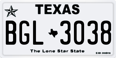 TX license plate BGL3038