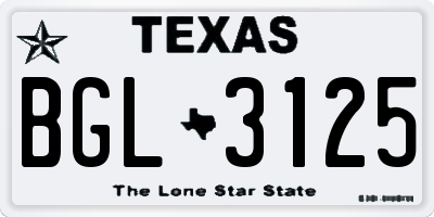 TX license plate BGL3125