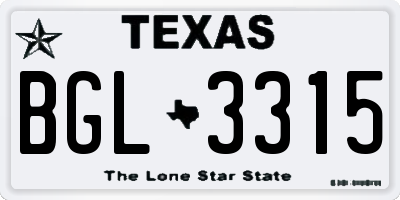 TX license plate BGL3315