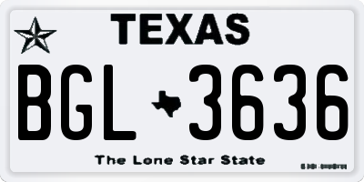 TX license plate BGL3636