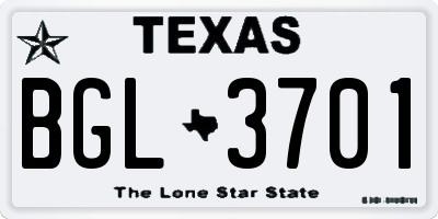 TX license plate BGL3701