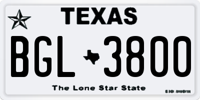 TX license plate BGL3800