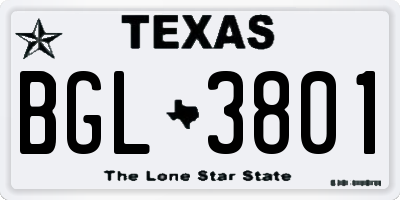 TX license plate BGL3801