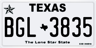 TX license plate BGL3835