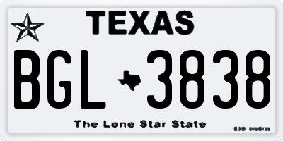 TX license plate BGL3838