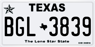 TX license plate BGL3839