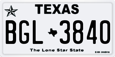 TX license plate BGL3840
