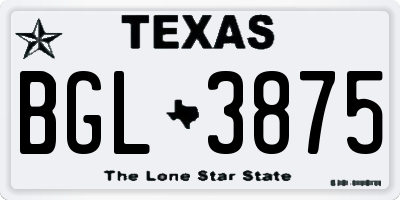 TX license plate BGL3875