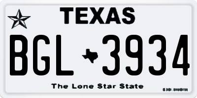 TX license plate BGL3934