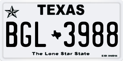 TX license plate BGL3988