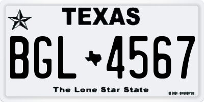 TX license plate BGL4567