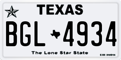 TX license plate BGL4934
