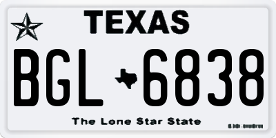 TX license plate BGL6838