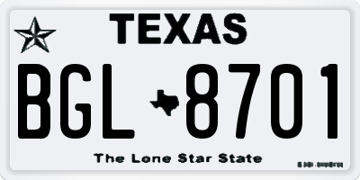 TX license plate BGL8701