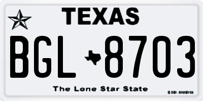 TX license plate BGL8703