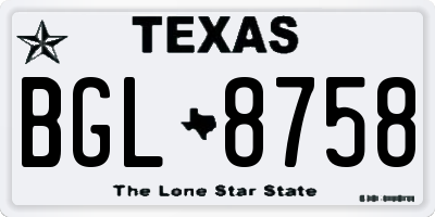 TX license plate BGL8758