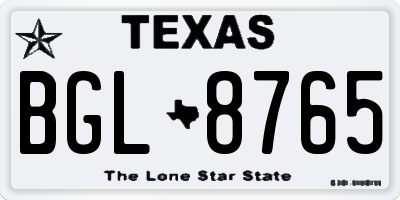 TX license plate BGL8765