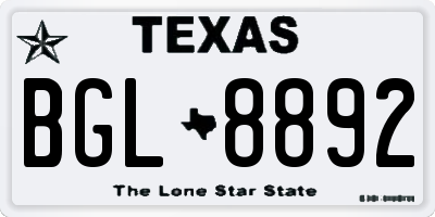 TX license plate BGL8892