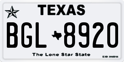 TX license plate BGL8920