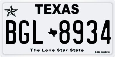 TX license plate BGL8934