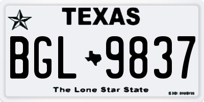 TX license plate BGL9837