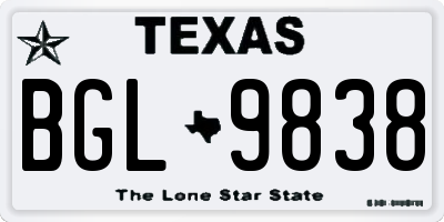 TX license plate BGL9838
