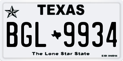 TX license plate BGL9934