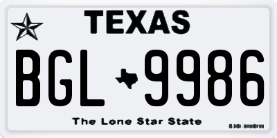 TX license plate BGL9986