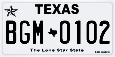 TX license plate BGM0102
