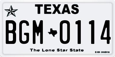 TX license plate BGM0114