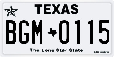 TX license plate BGM0115