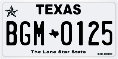 TX license plate BGM0125