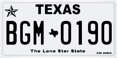TX license plate BGM0190