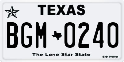 TX license plate BGM0240