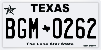 TX license plate BGM0262