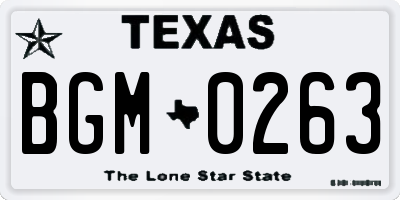 TX license plate BGM0263