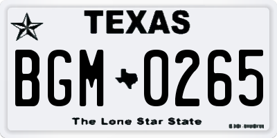 TX license plate BGM0265