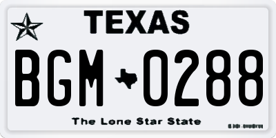 TX license plate BGM0288