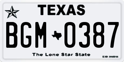 TX license plate BGM0387