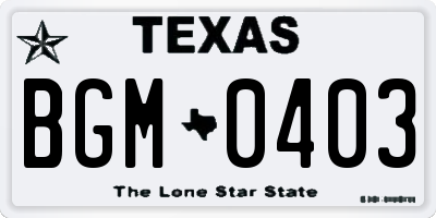 TX license plate BGM0403