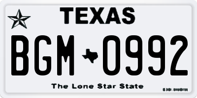 TX license plate BGM0992