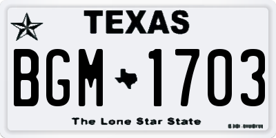 TX license plate BGM1703