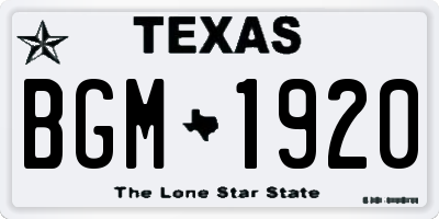 TX license plate BGM1920