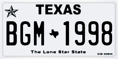 TX license plate BGM1998