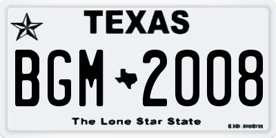 TX license plate BGM2008