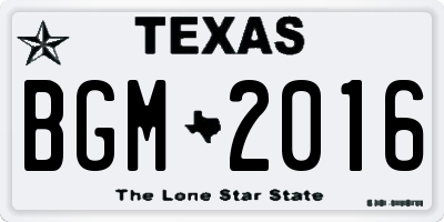 TX license plate BGM2016